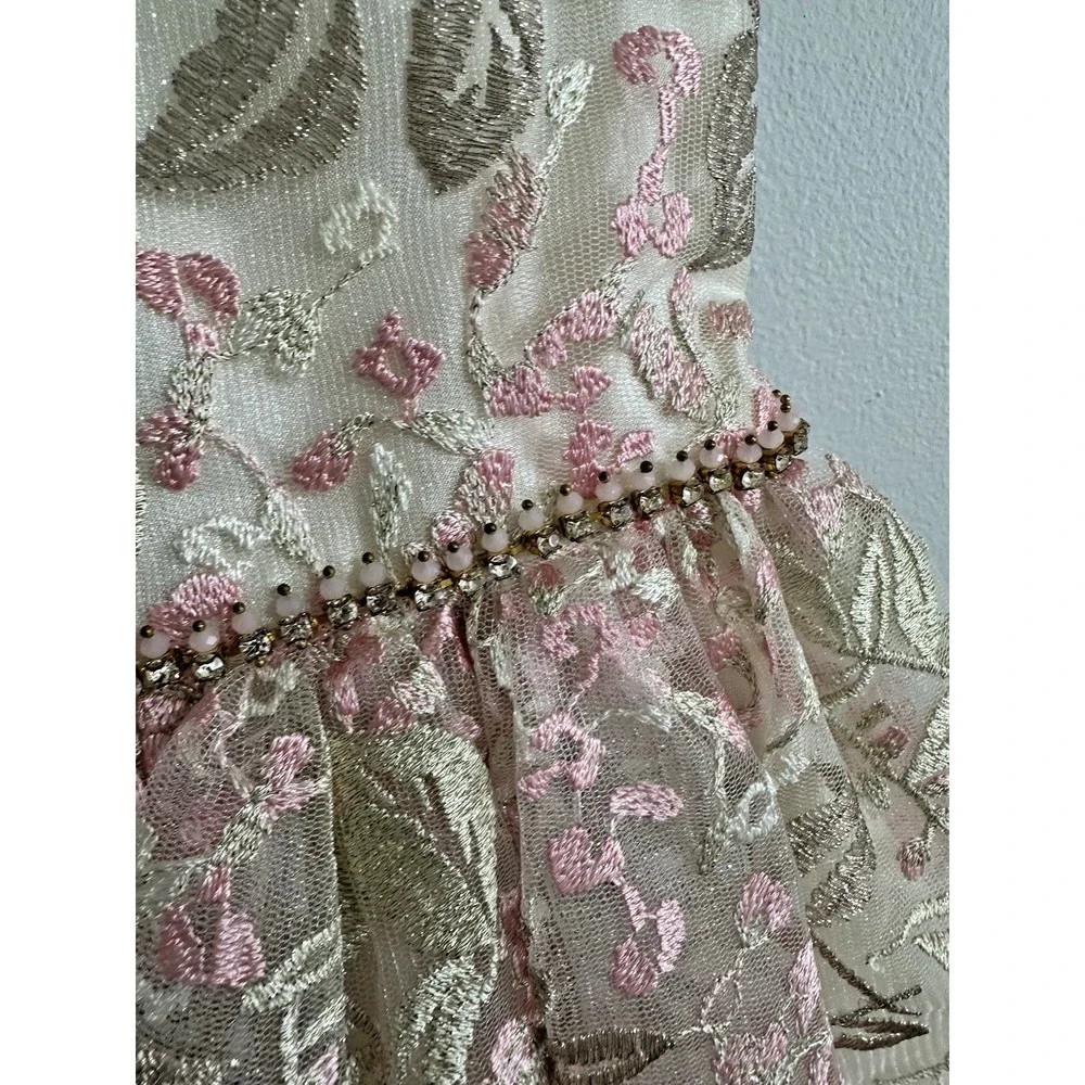 Rare Editions Girls 2T Floral Embroidered Party Dress Wedding Pink Cream Gold